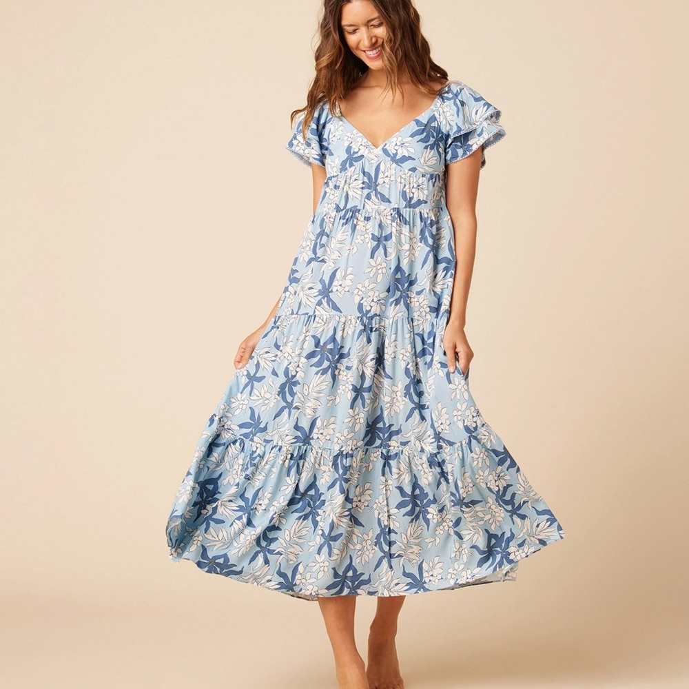 Reyn Spooner TRINIDAD RUFFLED SLEEVE MIDI DRESS, Size XS, NWT